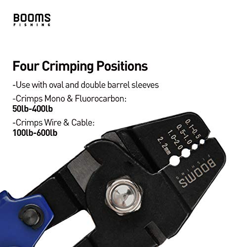 Booms Fishing CP1 Fishing Crimping Pliers, High Carbon Steel Fishing Plier Wire Rope Leader Crimping Tool, 10 inch Crimpers Swager with Ergonomic Handle - style: Blue with 140pcs Sleeves