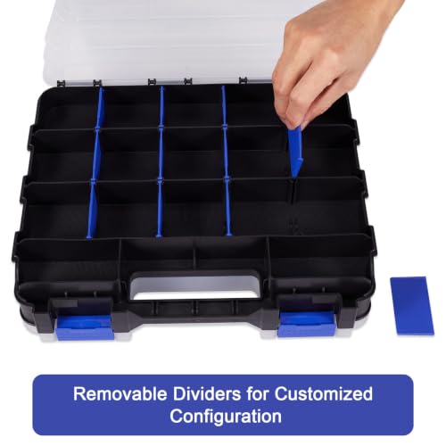 Hardware Organizer Box with 34 Compartments & Removable Dividers - Durable Plastic Double Side Tools Box for Nuts, Bolts, Screws, Nails & Small Hardware (Blue) - color: Blue, size: 1 PACK