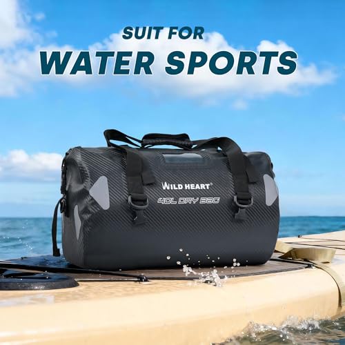WILD HEART Waterproof Motorcycle Duffel Bag PVC500D Double-bottom With Rope Straps and Inner Pocket 40L 66L 100L for Kayaking, Camping, Boating,Motorcycle - color: 66L Imitation carbon fiber, size: 66L