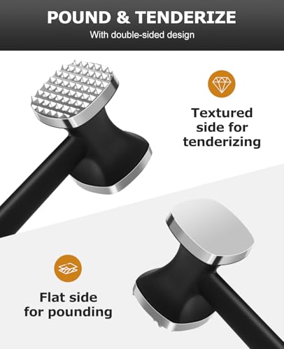 MOSFiATA Meat Tenderizer Hammer with Comfortable-Grip Handle，Dual-side Mallet for Kitchen, Heavy Duty Pounder For Tenderizing Steak, Beef and Fish