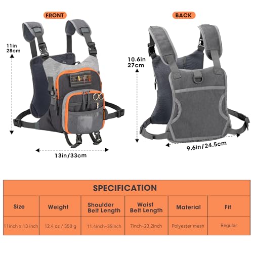 QulayQualy Fly Fishing Pack - Chest Pack with Work Station Lightweight Tackle Fishing Bag with Quick-Release - color: Orange & Grey, size: M-11''