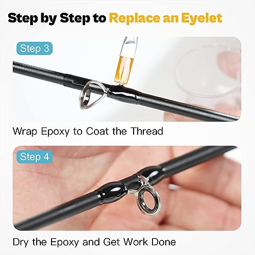 OJY&DOIIIY Fishing Rod Repair Kit, All-in-One Supplies for Fishing Pole Eyelets Replacement with Rod Guides,Epoxy Glue,Wrapping Thread and Tape - color: Casting+Inserts