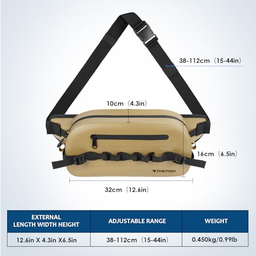 THKFISH Waterproof Fishing Waist Pack, Large Fishing Tackle Bag with Adjustable Strap, Airtight Zipper Closure, Lightweight Sling Fishing Waist Bag for Fly Fishing, Brown - color: Brown 02