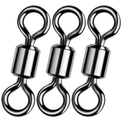Alwonder Fishing Barrel Swivels 20 to 50-Pack Swivels Fishing Tackle Freshwater Saltwater Swivel Rolling Swivel Heavy Duty Black Nickel Stainless Steel Lures Leaders Line Connectors Terminal Tackle - size: #1(104LB)-50 Pack