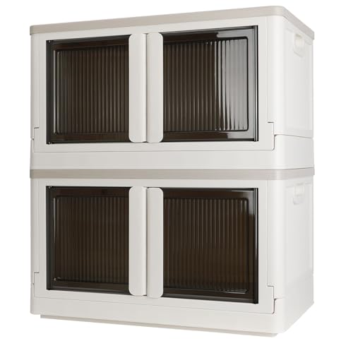 Storage Box, Cabinet with Lids, Extra Large Useful Box, 19 Gallons (72L) Capacity (Each One), 2 Packs, Collapsible, Installation Free, Nice for Home Organization - color: Milk White, size: 19 Gal (72L) × 2