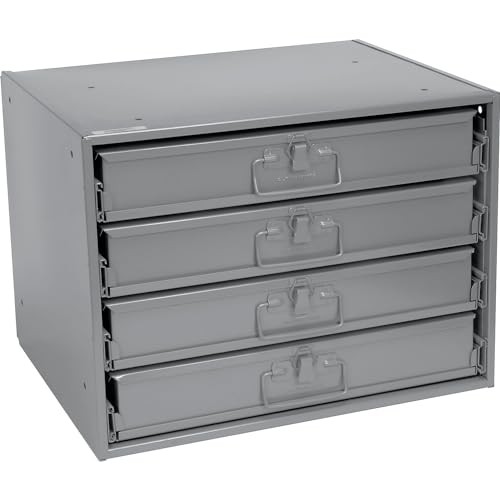 Global Industrial Durham Steel Compartment Box Rack, 20"L x 15-3/4"W x 15"H | Four Adjustable Divider Compartment Boxes, 18"L x 12"W x 3"H Boxes