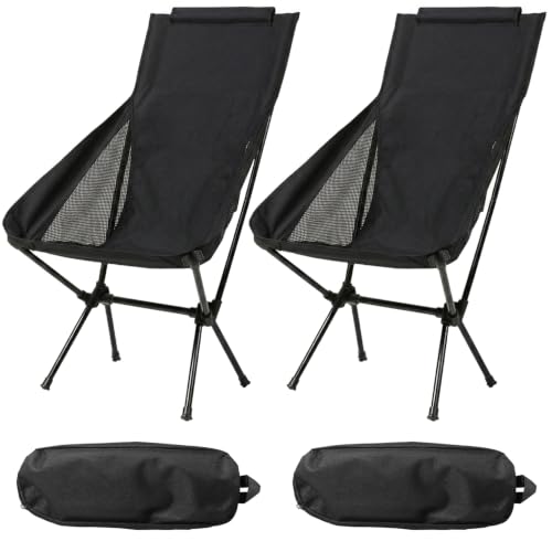Wind Tour Portable Camping Chair Lightweight Foldable Outdoor Chair for Hiking Camp Backpacking Lawn Beach Fishing Picnic with Carry Bag (High-Back | Black-2) - color: High-back | Black-2