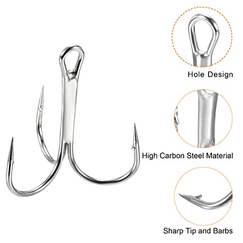 PATIKIL Treble Fish Hooks, Carbon Steel Sharp Round Bend Hook Triple Barbed Hook for Freshwater Saltwater - color: White, size: 40mm/1.57"