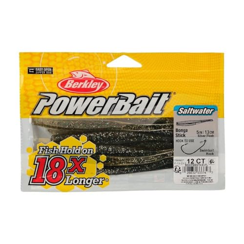 Berkley PowerBait Saltwater Bonga Stick Fishing Soft Bait, Irresistible Scent and Flavor, Ideal for Bass, Redfish, Trout and More - color: Silver Flash, size: 5"