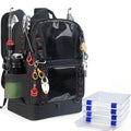 Fishing Tackle Backpack with 4 Tackle Boxes,45L Large Tackle Bag with 2 Rod Holders & Clear Window,Outdoor Fishing Backpack for Fishing,Camping,Hiking,Black - color: Black(with 4 Tackle Boxes)