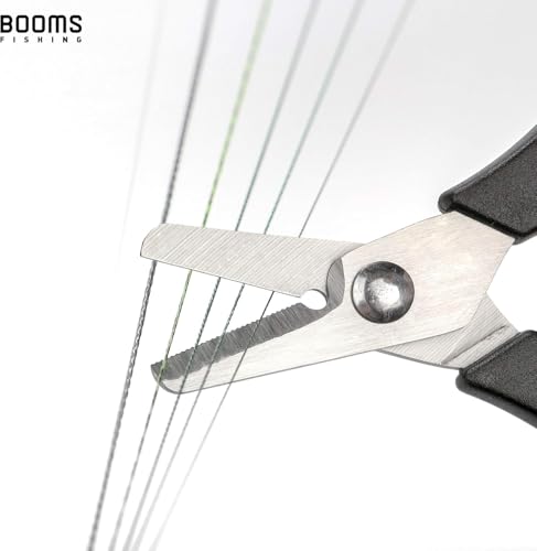 Booms Fishing Scissors for Braided Line: Braided Line Cutter with Zinger Retractor for Saltwater and Freshwater - Micro Serrated Shears Multi-Function Fishing Snips, S01 3.9" Black - color: Black_1