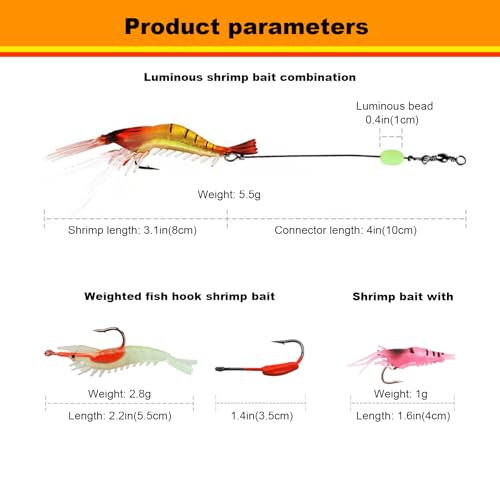 WOLFSKIN Fishing Lures Kit, Fishing Baits Set, Included Crankbaits, Curly Tail Jigs, Spoons, Hooks, Weights, Fishing Accessories with Tackle Box, for Carp, Bass, Freshwater Saltwate - color: 16p Shrimps kit