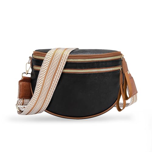 oscaurt Leather Crossbody Bag Bum Bag for Women Large Sling Bag Cross Body Purse Shoulder Handbag Fanny Pack - color: Black, size: Medium