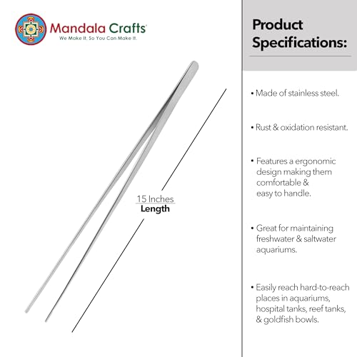 Mandala Crafts Stainless Steel Straight Aquarium Tweezers for Fish Tanks | 15 Inch Forceps, Rust Resistant Stainless Steel, Trimming Aquatic Plants, Bowls, Terrariums, Freshwater & Saltwater Aquascape - color: Stainless Steel Straight Tweezers, size: 15 I