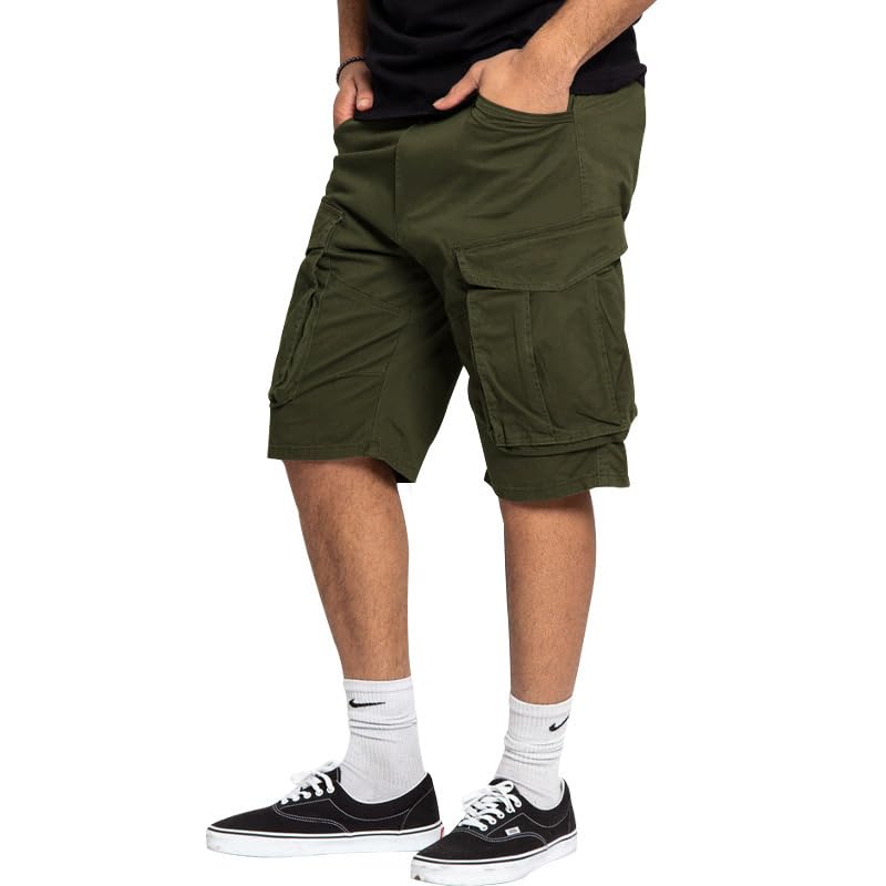 Mens Summer Casual Cargo Shorts Fashion Lightweight Loose Fit Short Pants Drawstring Elastic Waisted Outdoor Shorts - color: Army Green, size: Large