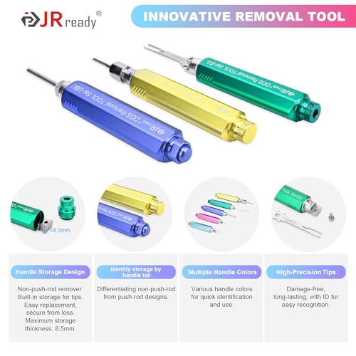 JRready ST5388 Terminal Removal Tool Kit 19PCS Pin Extractor Tool Set for Molex, Harting D Sub, Amphenol, Deutsch, Delphi, TE, Amp Connectors Electrical Computer Terminal Release Tools - size: 5PCS Pin Extractor+14PCS Replacement Tips