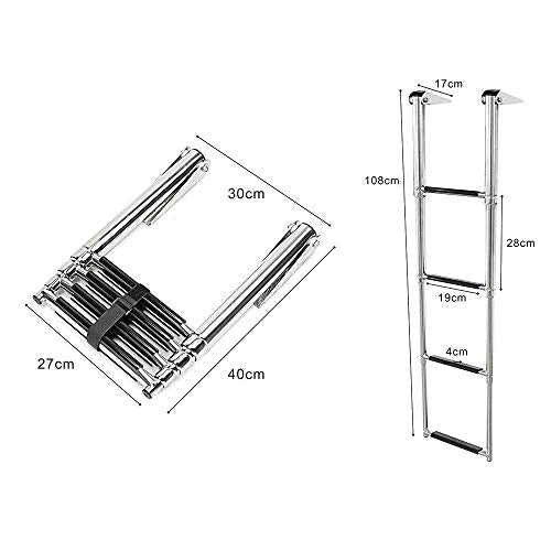 4 Step Ladder Stainless Steel Telescoping Extendable Ladder 600 Pound Capacity for Marine Yacht/Swimming Potoon Ladder