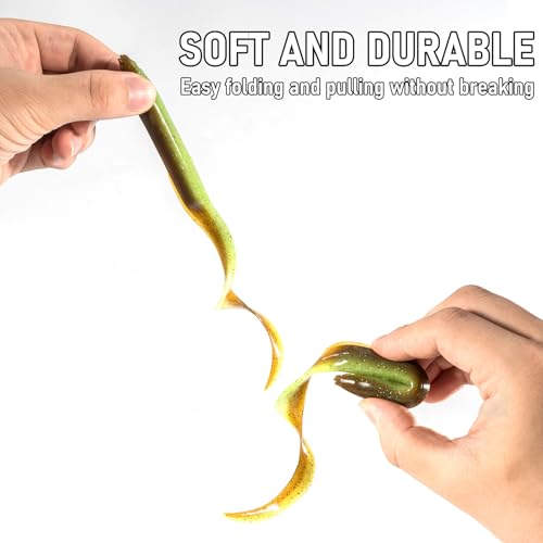 Dr.Fish 5 Pack Sand EEL Lures Saltwater Soft Fishing Lures Swimbait 6 Inch 3/8oz Surf Fishing Creature Baits Soft Plastic Artificial Ribbontail Worm - color: Lime