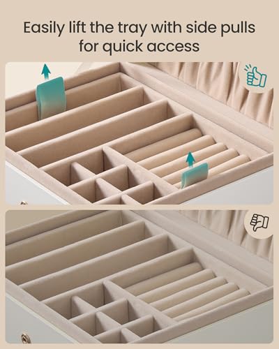 SONGMICS 2-Layer Jewelry Box Organizer, Jewelry Storage Case with Removable Tray and Handle, for Necklaces, Earrings, Rings, Bracelets, 6.7 x 8.1 x 3.7 Inches, Gift Idea, Cream White UJBC208WD01 - color: Cream White