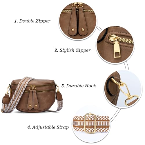 KKXIU Crossbody Sling Bag for Women Trendy Fanny Pack Vegan Leather Chest Bag | Trendy - color: Apricot