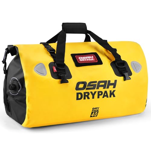 OSAH DRYPAK Waterproof Duffel Bag - Motorcycle Dry Bag Tail Bag with Large Storage Space, Waterproof Luggage Duffle Bags with Outer Mesh Zipper Pocket for Camping, Kayaking, Fishing & Traveling - color: Yellow, size: 40L