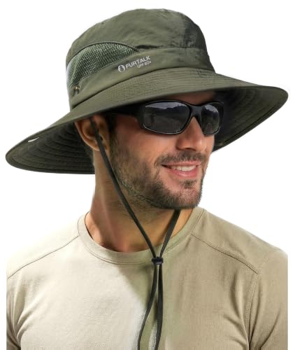 FURTALK Mens Bucket Sun Hat UPF 80+ Wide Brim Hiking Fishing Beach Outdoor Hats - color: Green