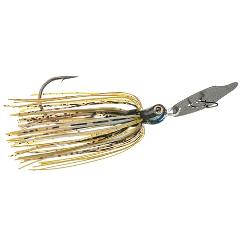 Strike King Thunder Cricket Fishing Lure, Vibrating Swim Jig, Silver Blade, 4/0 Jungle-Style Flipping Hook - color: Blue Craw, size: 3/8 oz