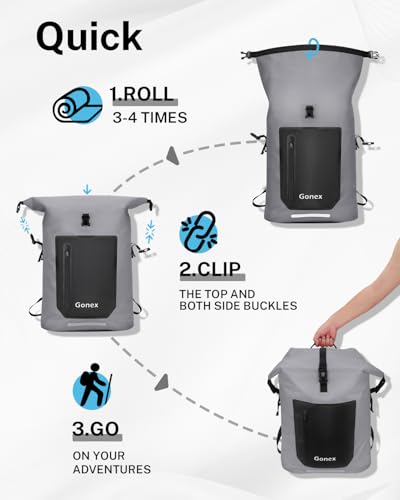 Gonex Waterproof Ultralight TPU Backpack 35L Roll Top Dry Bag, Kayaking | Back Padding, Camping, Fishing, Travel, Adjustable Straps, External & Internal Storage Pockets, Grey - color: Grey, size: 35L
