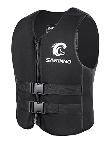 Water Kayaking Jacket for Adults and Kids, Buoyancy Swimsuit Boating Fishing Waistcoat Zipper Closure, Unisex Outdoor Water Sports Vests - color: Black, size: Large
