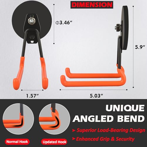 MUTUACTOR Updated Super Strong Magnetic Hooks,40lbs Anti-Scratch Large Garage Hooks for Hanging,2-Pack Magnetic Hooks Heavy Duty for Organizing Heavy Impact Drivers Trailer Cord Garden Tool Box - style: Updated 3.46in Magnet L Red Hooks 2PCS