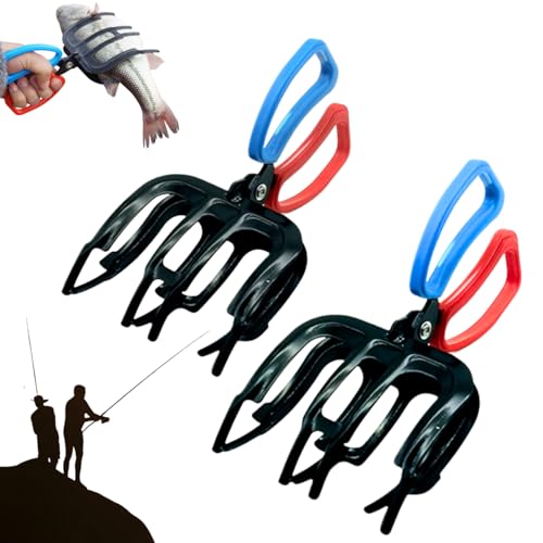 3 Claw Fish Gripper, Metal Fishing Pliers Gripper Catch Fish Control Clamp, Must Have Fishing Pliers Control Tool Fishing Accessories for Most Freshwater Fish Grip Tackle Holder - color: 2 pcs 3 claw