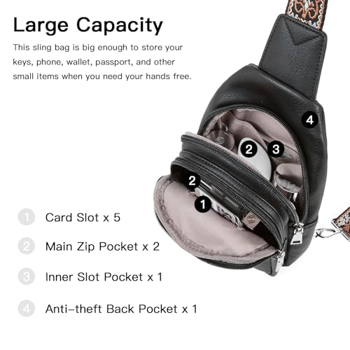 Telena Sling Bag for Women Crossbody Bags Purse for Women Vegan Leather Fanny Pack with Adjustable Strap - color: 1-black