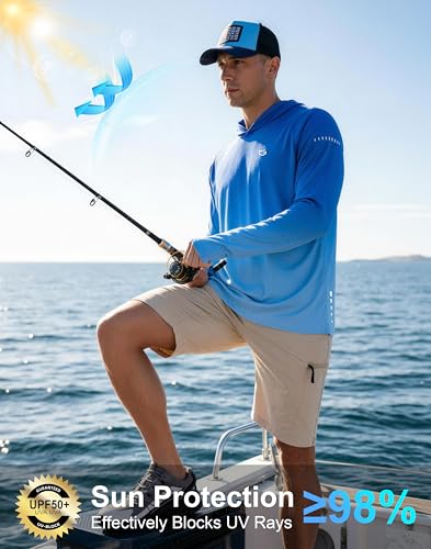 Men's Sun Protection Hoodie Shirts Long Sleeve UPF 50+ Swim Shirts for Men Rash Guard Fishing Shirt Quick Dry - color: Gradient Blue White, size: Medium