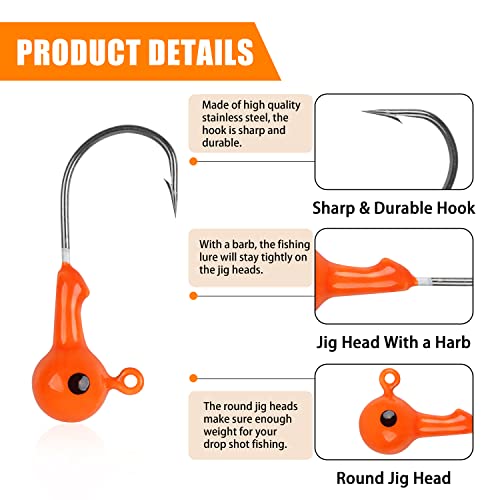 Fishing Jig Head Hooks Kit, Round Ball Crappie Jig Heads Lures Assorted Painted Fishing Lures Jig Heads for Walleye Bass Saltwater Freshwater Fishing 50/69/70pcs - style: 69pcs Kit