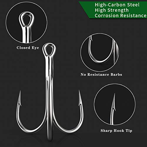 Drasry Fishing Treble Hooks Set for Saltwater Freshwater Size 1/0 to 16 High Carbon Steel Different Fish Hook 50pcs/Box - color: Silver, size: #6 to #1/0 Large