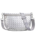 KALIDI Woven Crossbody Bags for Women Travel Vegan Leather Fanny Packs for Woman Men Cross Body Purse Fashion Belt Bum Bag - color: Silver
