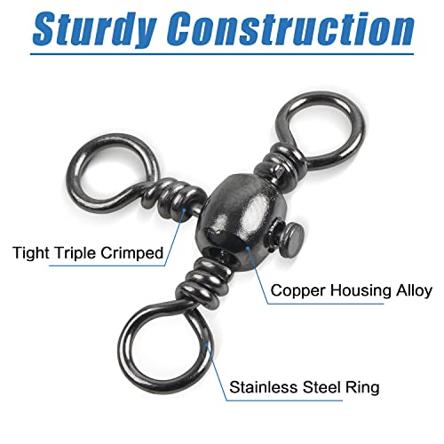 AGOOL 3 Way Swivels Fishing Tackle, 50/100pcs Crossline Barrel Swivel 3 Way Rigs T-Shape Three Way Swivels Fishing Tackle Connector for Catfish Rig Surf Fishing Rig - size: 6#_60lb