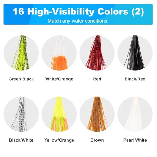16 Colors Silicone Legs for Fly Tying, Pre-Sorted Silicone Skirt in Easy-Use Bundles for Jig Spinnerbait Fishing Lures Fly Tying Material