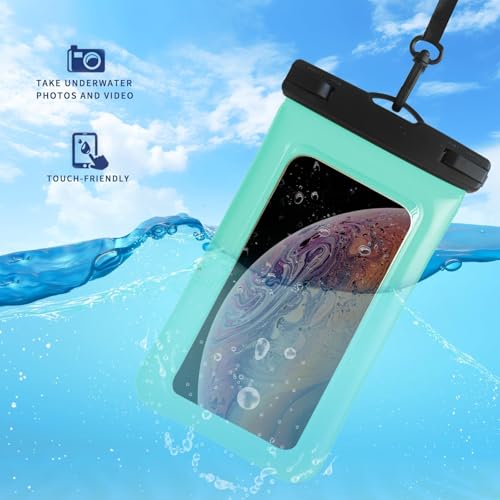 Floatable Soap Bubble Waterproof Phone Pouch/Case with Crossbody Lanyard for iPhone 17 Series 16 Pro Max/15 Pro/14/13/12, IP68 Cellphone Dry Bag Beach Cruise Ship Essentials, 1 Pack-Green-7″ - color: B1-Green