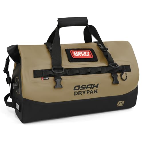OSAH DRYPAK Waterproof Duffel Bag 25L/40L/60L – Heavy-Duty Motorcycle Tail Bag, Roll-Top Dry Bag for Travel, Camping, Boating, Kayaking, Outdoor Adventure - color: BROWN, size: 25L