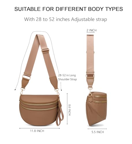 Pure Colour Crossbody Bum Bags for Women Spacious Checkered Cross body Bag Nylon Trendy Fanny Pack for Travel - color: Brown