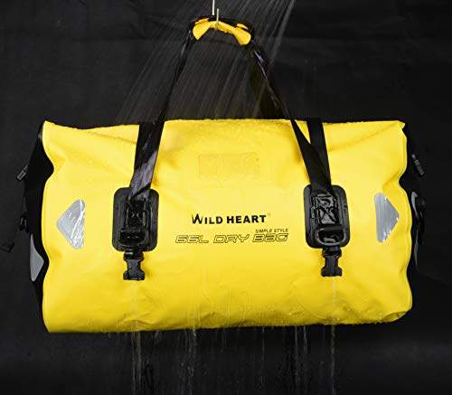 WILD HEART Waterproof Motorcycle Duffel Bag PVC500D Double-bottom With Rope Straps and Inner Pocket 40L 66L 100L for Kayaking, Camping, Boating,Motorcycle - color: 66L Yellow, size: 66L