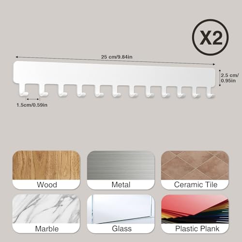 Bussdis Necklace Holder - Hanging Jewelry Organizer, Self-Adhesive, Wall Mount, 2 Pack, White - color: White, size: 9.84 inch