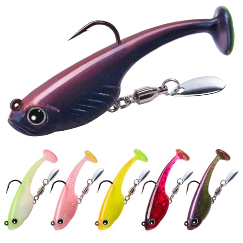 TRUSCEND Duramax Pre-Rigged Fishing Lures with BKK Jig Hooks, Easy Catch 10X Tear-Resistant TPE Soft Swimbaits for Bass Trout Crappie Walleye Redfish Grouper, Fishing Bait for Saltwater and Freshwater - color: C-2"-5/32oz