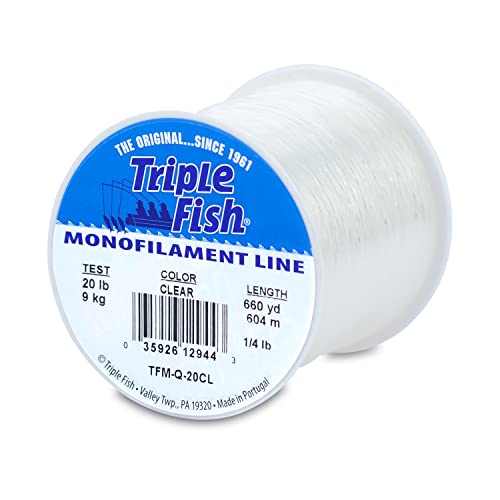 Triple Fish Monofilament Fishing Line - Strong Clear Pink Camo Color for Trolling, Bottom Fishing, Casting Main Line Catfish, Bass - color: Clear, style: 20 Lb Test / 1/4 Lb Spool