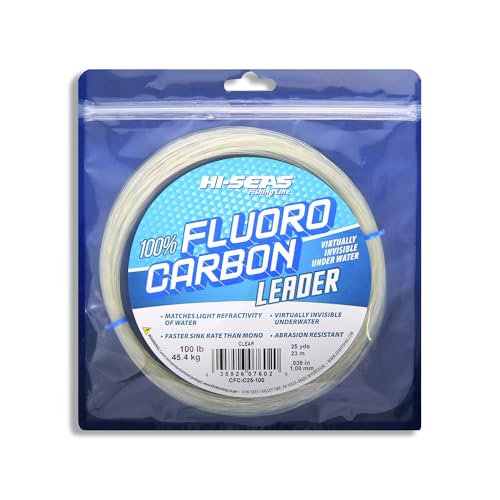 HI-SEAS 100% FLUOROCARBON Fishing LINE Leader - Clear Invisible Leader UNDETECTABLE to Fish, Fast Sinking 6LB-400LB - style: 0.039 in / 1.00 Mm, 100 Lb, 25 Yd