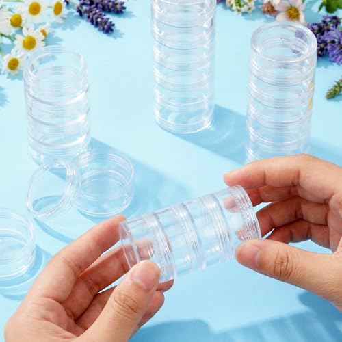 4 Sets 6 Layer Stackable Plastic Containers, 10G/10ML Clear Cosmetic Storage Box Round Organizer Jars for Beads, Buttons, Small Jewelry Findings