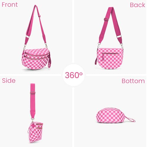 Checkered Crossbody Bum Bags for Women Nylon Checkered Purse Checkerboard Fanny Pack - color: A08-rose Red