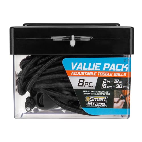 SmartStraps Adjustable Toggle Ball Bungee Cord, Adjust Tension And Length From 2-12” – Great To Keep In Your Car, Boat And Workshop (pack of 8) - size: (pack of 8)