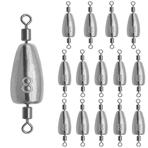 15Pcs Fishing Weights Sinkers Inline Trolling Fishing Weights with Inner Swivels Bullet Sinkers Fishing Weights for Saltwater Freshwater Fishing - size: 1/4oz